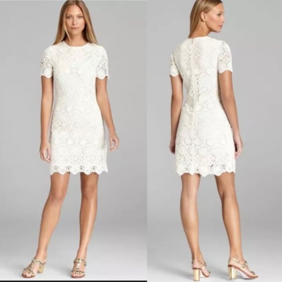 Tory Burch Trixy Ivory Crochet Lace Dress Short Sleeve Size M - Picture 2 of 9